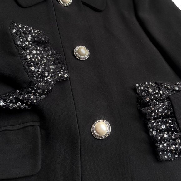 Miu Miu 2018 Pearl Buttons Crystal Lace Cuffs Black Blazer - Picture 3 of 11